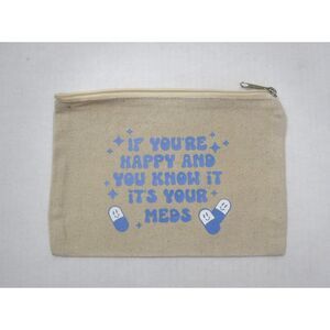 Ivory Canvas Toiletry Bag w/ Light Blue